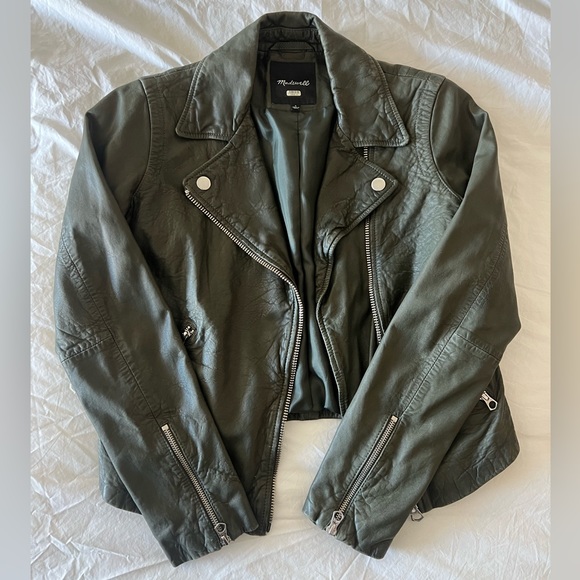 Madewell Jackets & Blazers - Madewell Washed Leather Motorcycle Jacket Dark Forest S